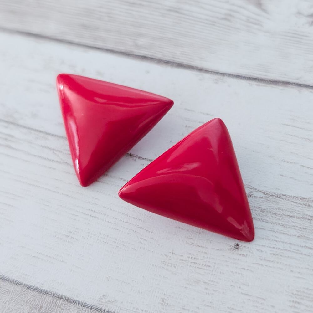 Vintage Clip On Earrings Large Retro Red Triangle Statement